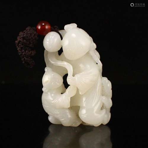Chinese Qing Dy Hetian Jade Fortune Kids Pendant