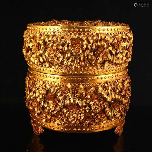 Superb Chinese Qing Dy Gilt Gold Red Copper Inlay Gem Buddhi...