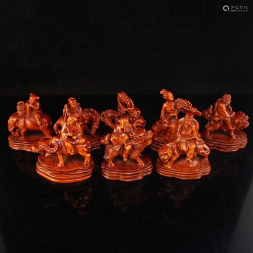 A Set Chinese Boxwood Wood Eight Taoism Deity Statues