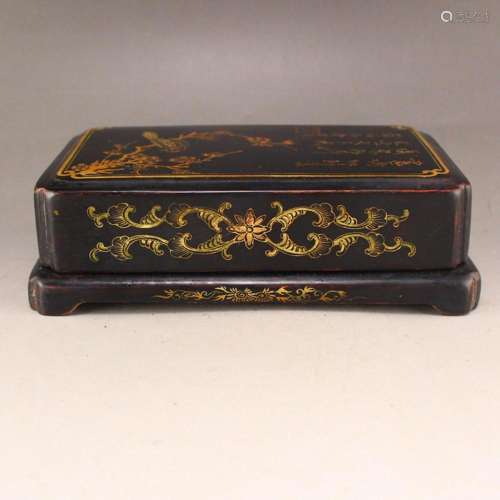 Vintage Chinese Gilt Gold Lacquerware Jewelry Box