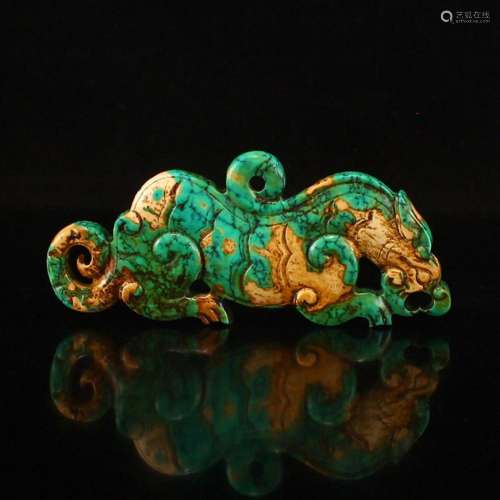 Vintage Chinese Turquoise Fortune Beast Pendant