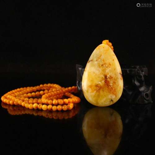 Beautiful Natural Amber Lucky Pendant w Beads Necklace