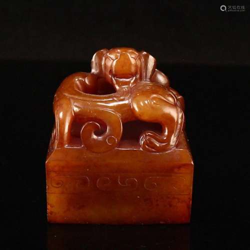 Vintage Chinese Hetian Jade Chi Dragon Seal