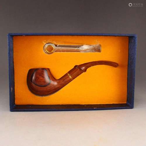 Beautiful Chinese Huali Wood Tobacco Pipe w Box