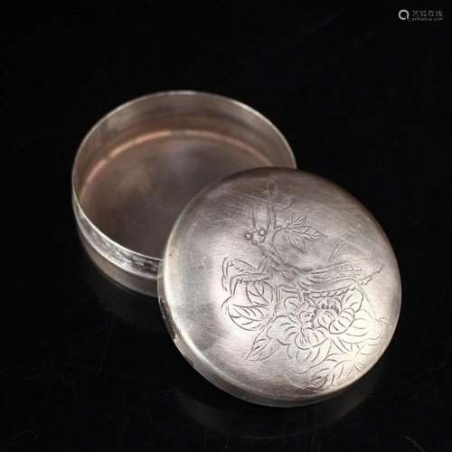 Vintage Chinese Pure Silver Flower Design Rouge Box