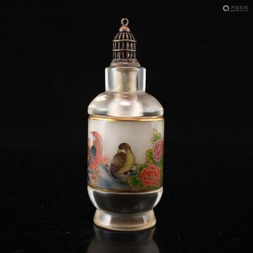 Vintage Chinese Peking Glass Turn Heart Snuff Bottle
