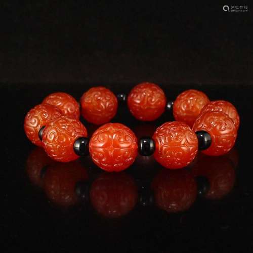 19 MM Chinese Red Agate Beads Bracelet