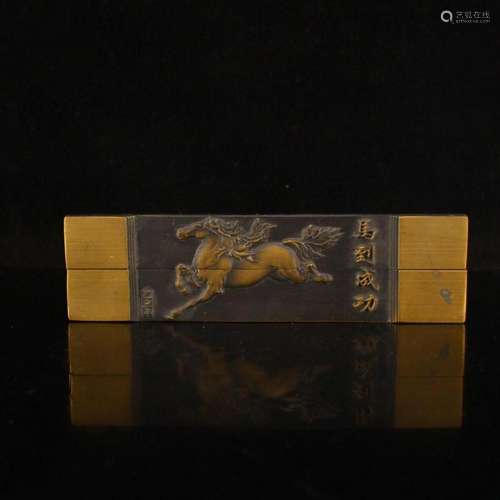 A Pair Vintage Chinese Brass Horse Paperweights
