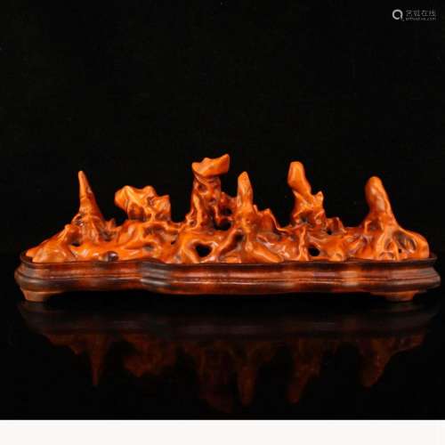 Chinese Boxwood Wood Rockery Shape Incense Burner