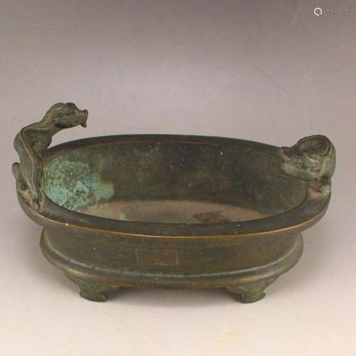 Vintage Chinese Bronze Double Ears Incense Burner