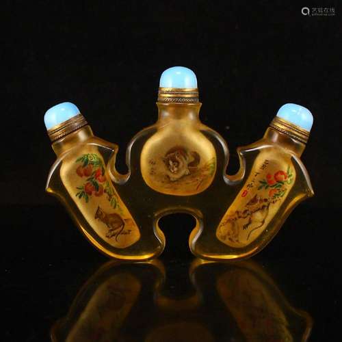 Peking Glass Inside Painting Conjoined Snuff Bottle