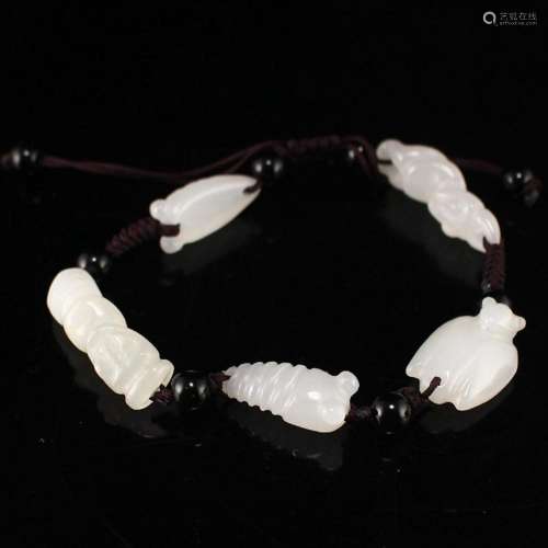 Chinese White Hetian Jade Beads Bracelet