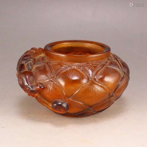 Peking Glass Lotus Flower & Chi Dragon Brush Washer