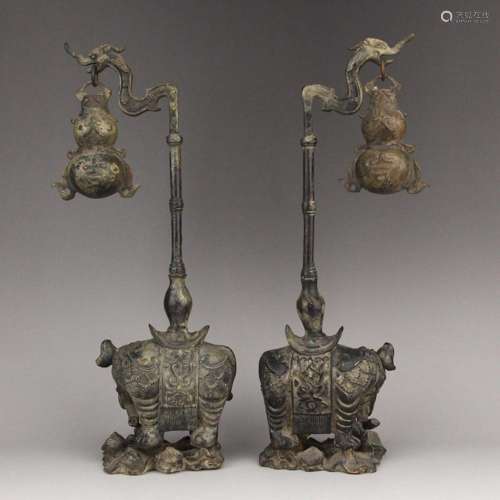 A Pair Vintage Chinese Bronze Lucky Elephant Statues