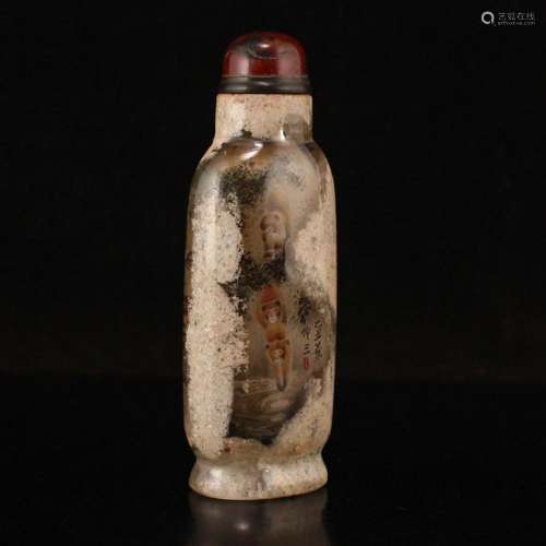 Qing Dy Crystal Inside Painting Monkey Snuff Bottle