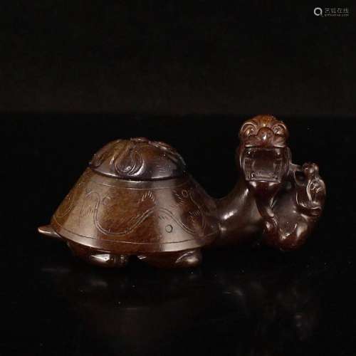 Superb Vintage Chinese Hetian Jade Dragon Turtle Burner w Li...