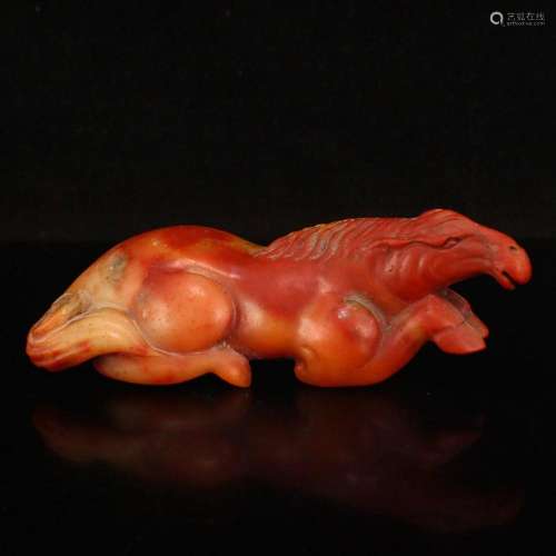 Hand Carved Chinese Shoushan Stone Lucky Horse Statue