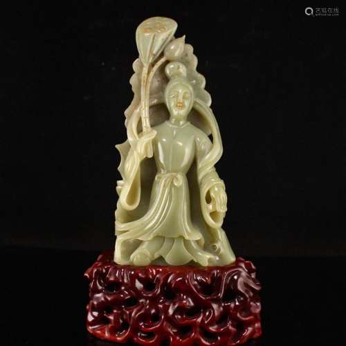 Chinese Qing Dy Hetian Jade Figure Statue