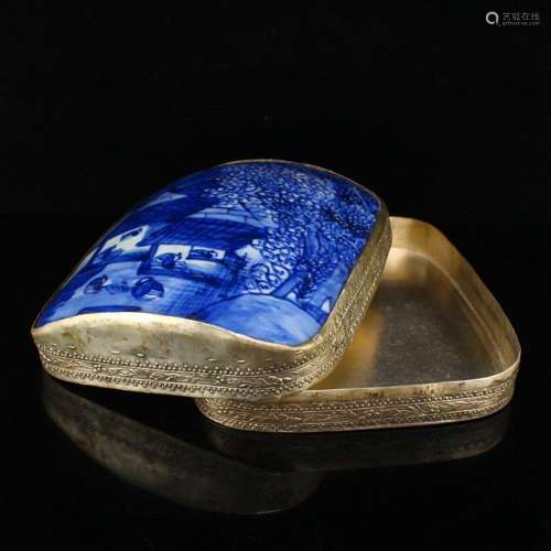 Chinese Silver Inlay Porcelain Piece Jewelry Box