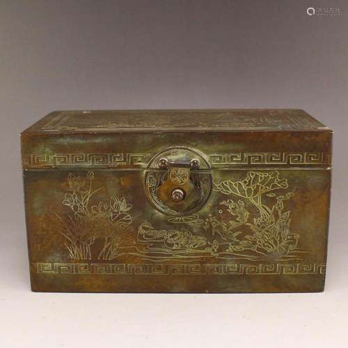 Chinese Bronze Lotus Flower & Mandarin Duck Design Box