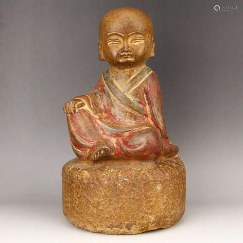 Vintage Chinese Buddhism Stone Monk Statue