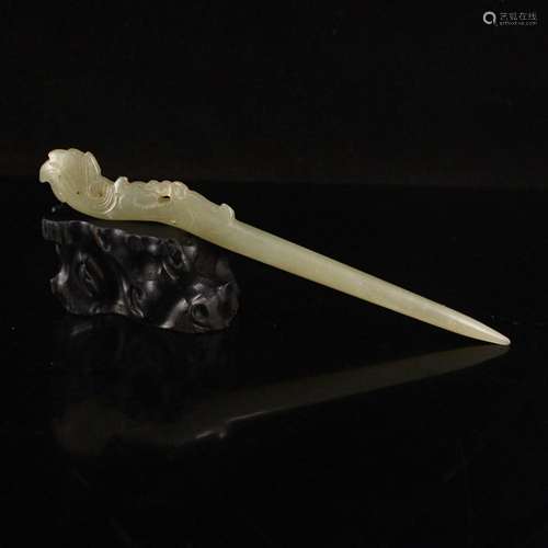 Chinese Natural Hetian Jade Phoenix Hairpin