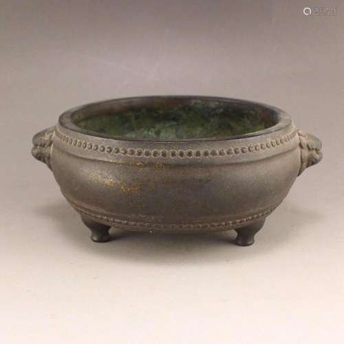 Chinese Bronze Double Eras 3 Legs Incense Burner