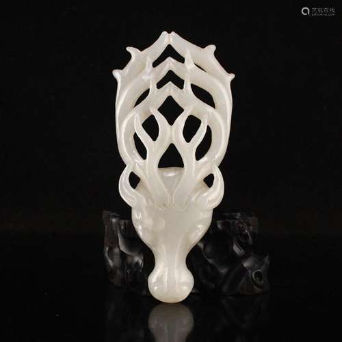 Openwork Chinese Hetian Jade Deer Head Pendant