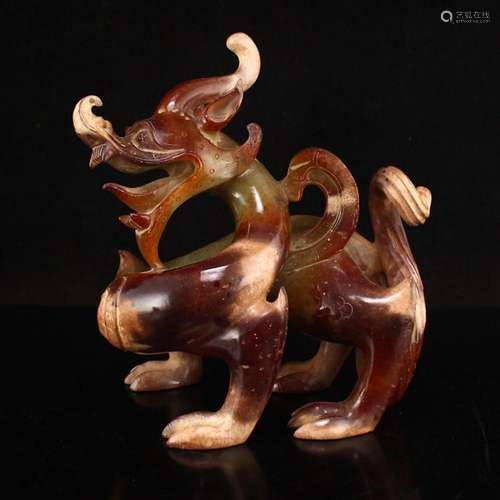 Vintage Chinese Hetian Jade Divine Beast Statue