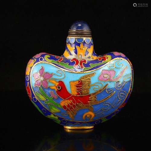 Vintage Chinese Gilt Gold Bronze Cloisonne Snuff Bottle