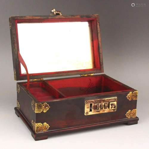 Vintage Chinese Zitan Wood Jewelry Box