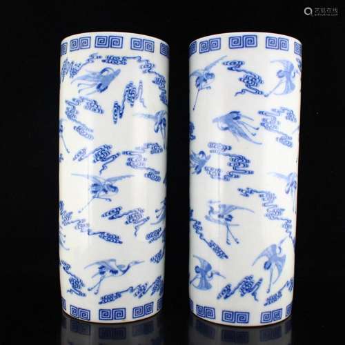 A Pair Chinese Blue And White Porcelain Clouds Crane Design ...