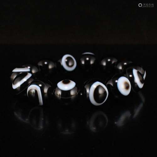 Natural DZI Black White Agate Beads Bracelet
