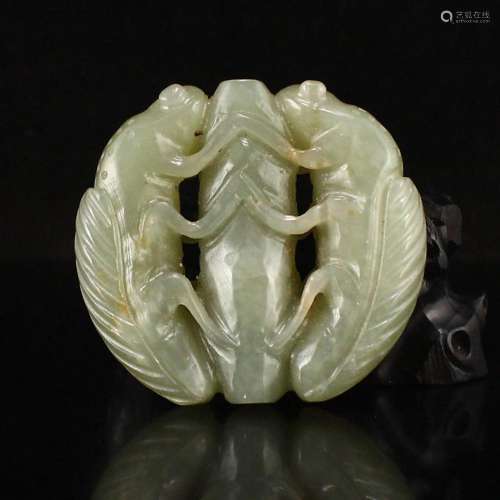 Openwork Chinese Hetian Jade Dragon Cicada Pendant