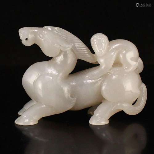 Chinese Natural Hetian Jade Horse & Monkey Pendant