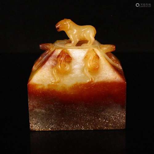 Superb Vintage Chinese Hetian Jade Divine Beast Seal