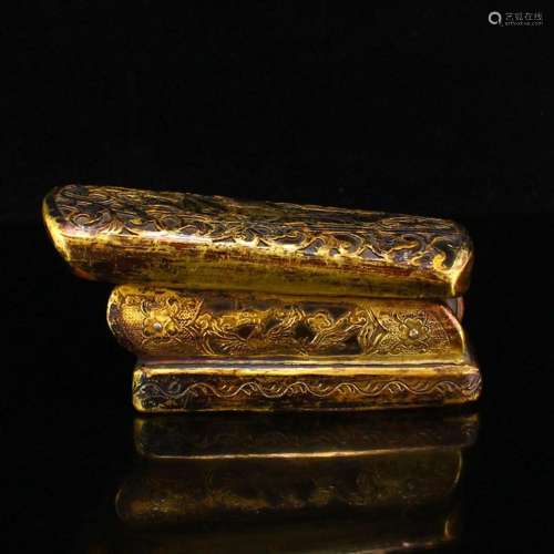 Vintage Chinese Buddhism Gilt Gold Crystal Relics Coffin Sta...