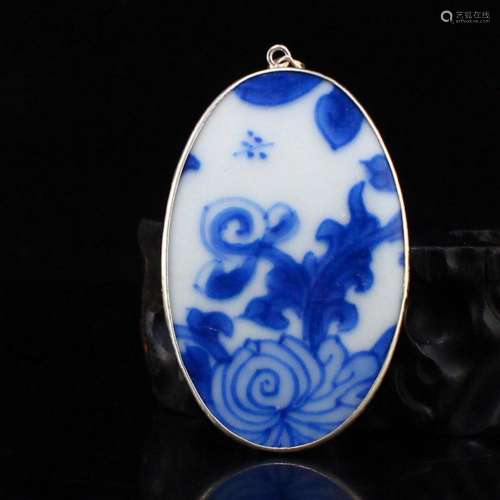 Beautiful Inlaying Silver Edge Blue And White Porcelain Pend...