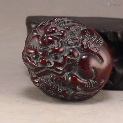 Vintage Ox Horn Carved Lion Pendant