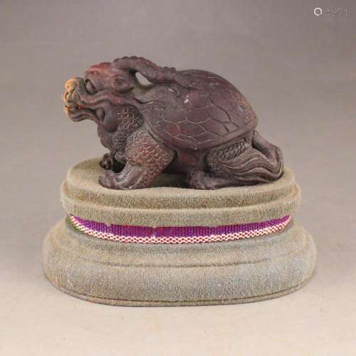 Hand Carved Chinese Shoushan Stone Dragon Turtle Statue