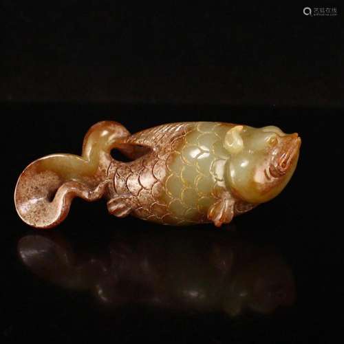 Vintage Chinese Hetian Jade Dragon Fish Statue