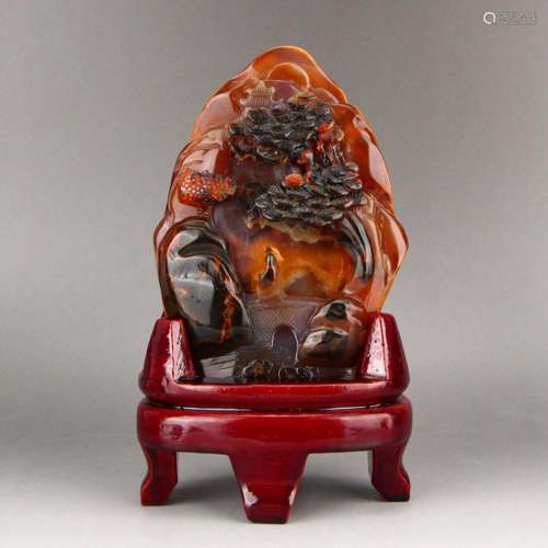 Chinese Natural Agate Pine Tree Figure Statue