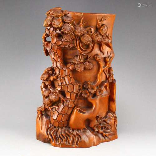 Chinese Boxwood Wood Pine Tree ,Bamboo & Plum Flower Bru...