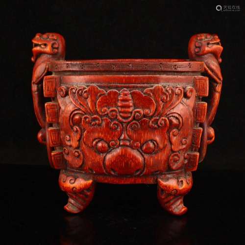 Vintage Chinese Bamboo Carved Double Ears Incense Burner