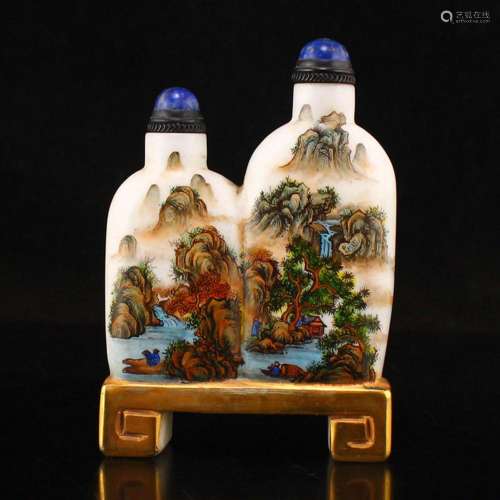 Chinese Gilt Gold Famille Rose Peking Glass Conjoined Snuff ...