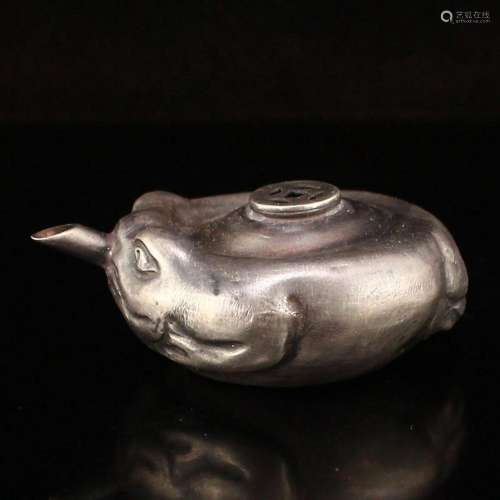 Vintage Chinese Pure Silver Fortune Beast Ink Pot