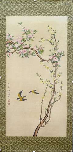 A CHINESE PAINTING,  FLOWER AND BIRD, YU XING MARKED