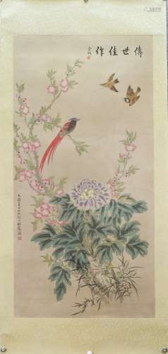A CHINESE PAINTING,  FLOWER AND BIRD, ZOU YIGUI MARKED