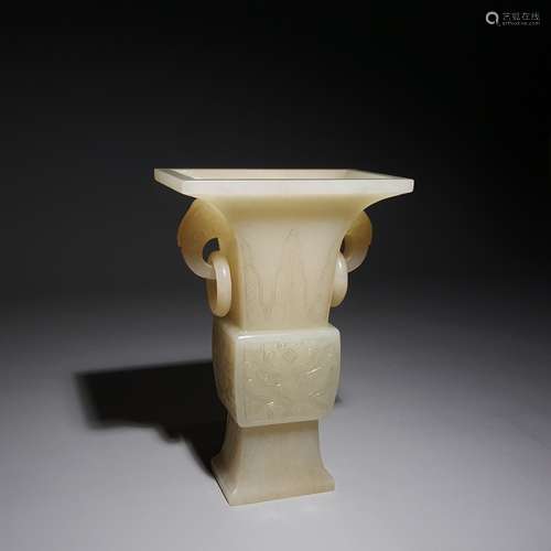 A Hetian  jade beast face and elephant ears vase GU