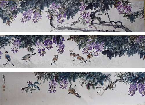 A CHINESE PAINTING,  FLOWER AND BIRD, WANG SHENSHENG MARKED